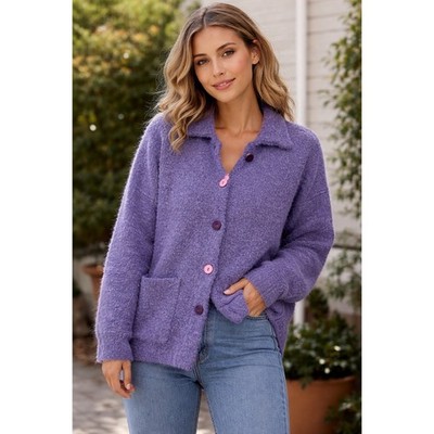 Vintage Knitworks Marisa Christina Purple Wool Blend Sweater L Button Up Granny
