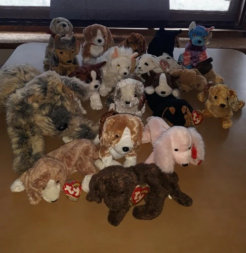 Lot of 19 Ty Beanie Babies - All Dogs / Puppies with Heart Tags - Vintage MWMT