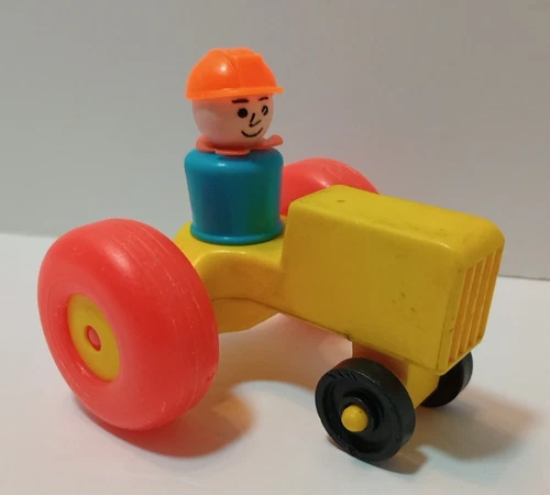 Little People Fisher Price Red Yellow Farm Tractor with Figure Vintage *READ