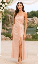 Bill Levkoff Peach Sequined One Shoulder Gown Size 10 Prom Bridesmaid Wedding