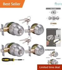 2 Pack Entry Door Knob and Deadbolt Combo Satin Nickel Keyed Alike