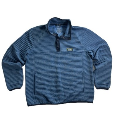LL Bean Mens Quilted Sweatshirt Snap Collar Slightly Fitted Logo Blue M Gorpcore