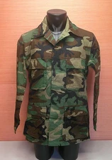 Vintage 80's Era USGI Woodland BDU Camouflage Combat Coat Jacket Medium Long