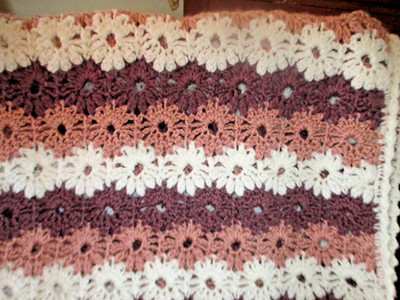 Crochet Pink White Plum Purple Lap Throw  Blanket 52  X 54  New