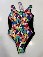 NWT Vintage Gilda Marx Leotard Colorful YJ/XS Funky 90s Dancewear Abstract