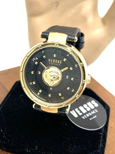 Versus by Versace Women's Watch VSPHH1121 Black Dial Gold Case Leather Band 38mm