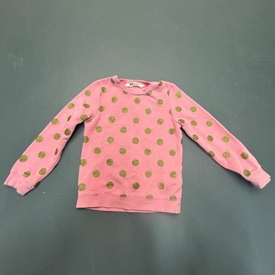 H&M Girls Sweatshirt Size 4 6 Pink Gold Polka Dot Pullover Long Sleeve Cozy