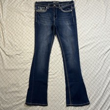 L&B Women’s Jeans Size 10 Dark Blue Stretch Distressed Rhinestones Flare Legs