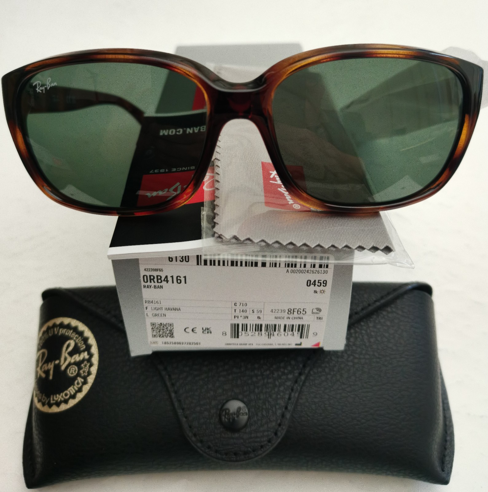 BNIB RAY-BAN RB4161 710 LIGHT HAVANA/GREEN WAYFARER 58 [] 16 140 3N