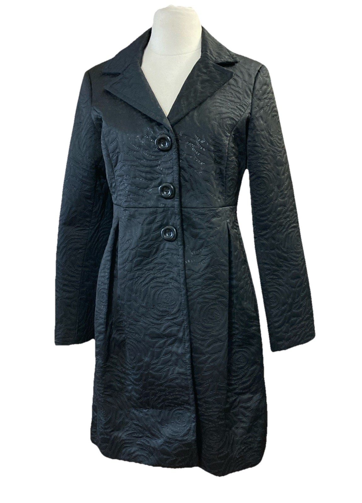 WHITE HOUSE BLACK MARKET Womens Textured Black Long Dress Coat Size S Whimsygoth Style