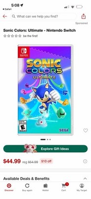 Nintendo Switch Sonic Colors Ultimate - GAME and CASE