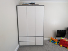 JYSK Freestanding Wardrobe White/Grey Wood Composite 3 Door 2 Drawer Shelves