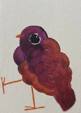 ACEO Original Painting, Bird Impressionism Oil Art, Emmer Plaxe, Animal Abstract
