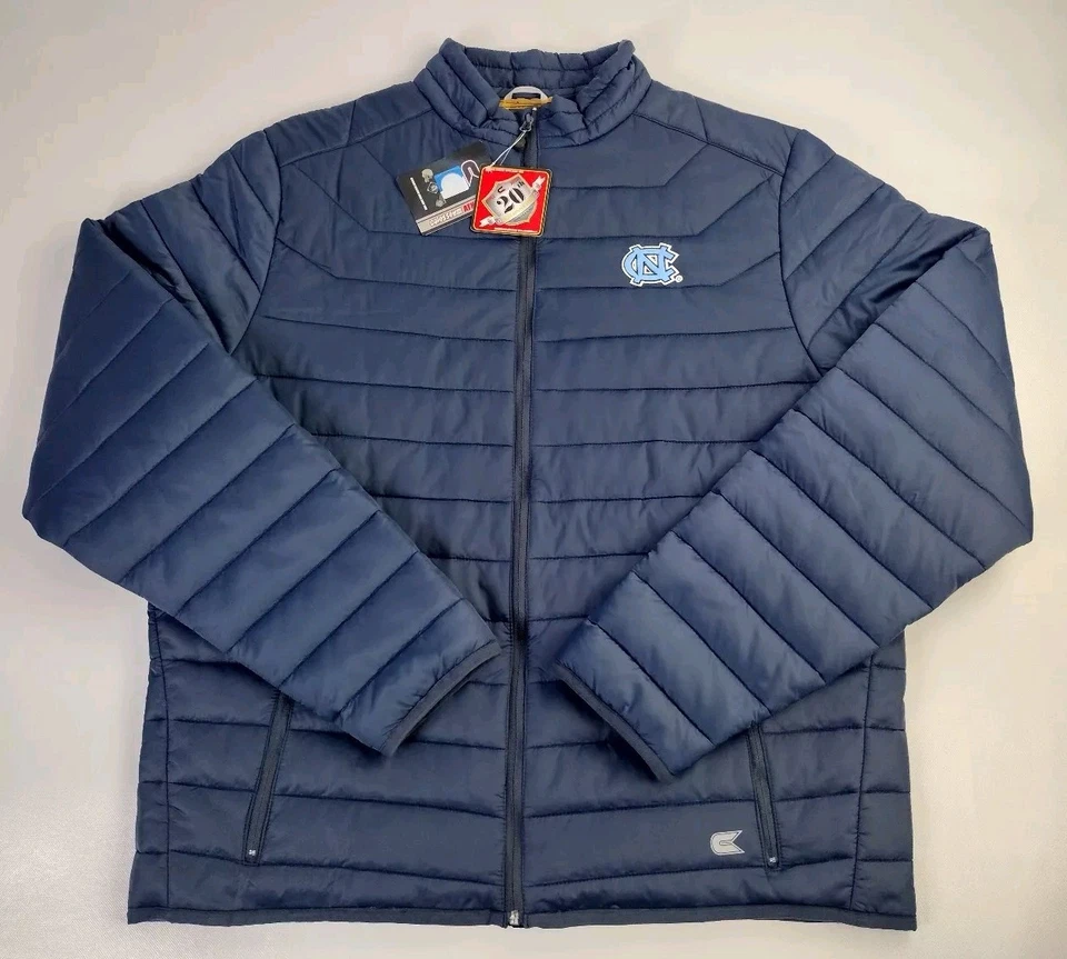 Coliseo Carolina del Norte Tacones Alquitranados UNC Acolchada Puffer Chaqueta Para Hombres 2XL NUEVOS DEFECTOS Foto 3 de 4