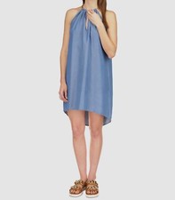 $140 Michael Kors Women Blue Halter Chain Sleeveless Hi-Lo Hem Mini Dress Size S