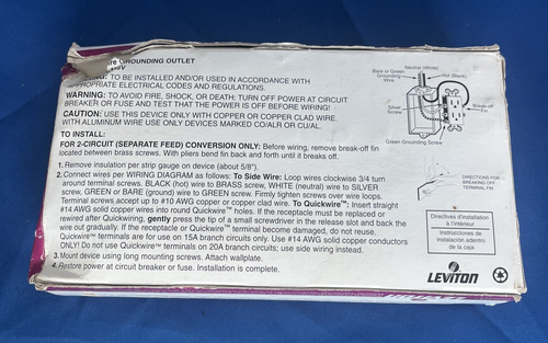 LEVITON ERDUNGSSTECKDOSEN BOX MIT 10, 2 POLIG 3 DRAHT 15A-125V - 5325-AMP - Bild 2 von 7