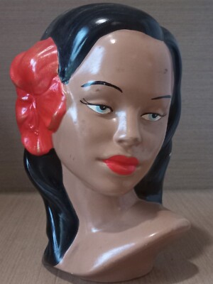 Vintage Hawaiian Girls Heads Bust With  Flower