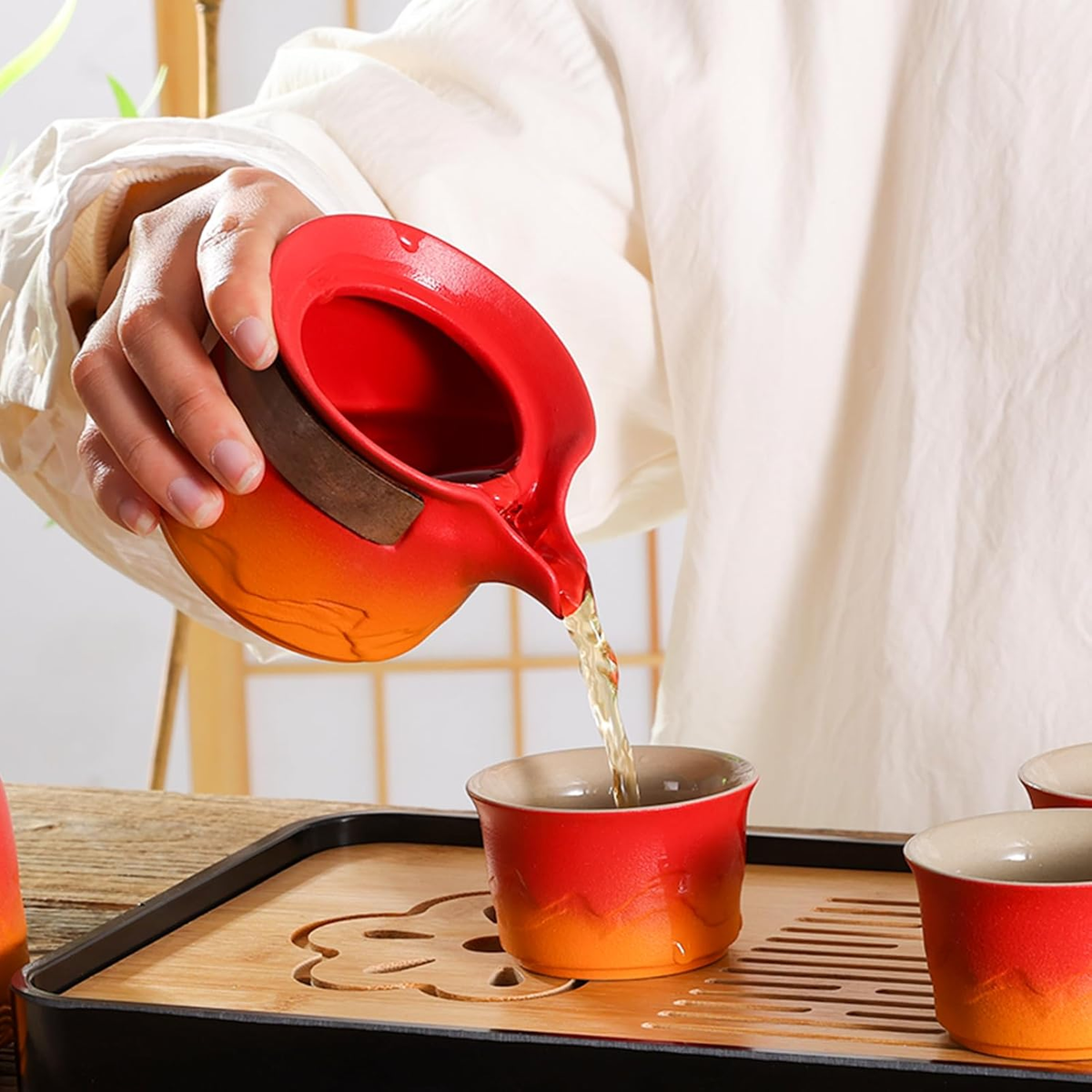 Chinese Kongfu Tea Set, Portable Porcelain Travel Tea Service with Tea Cup, Teapot, Tea Mat Bamboo Tray, Tea Clip, Tea Towel and Carry Bag Suitable for Travel, Home, Outdoor Chinese Kongfu Tea Set, Portable Porcelain Travel Tea Service with Tea Cup, Teapot, Tea Mat Bamboo Tray, Tea Clip, Tea Towel and Carry Bag Suitable for Travel, Home, Outdoor