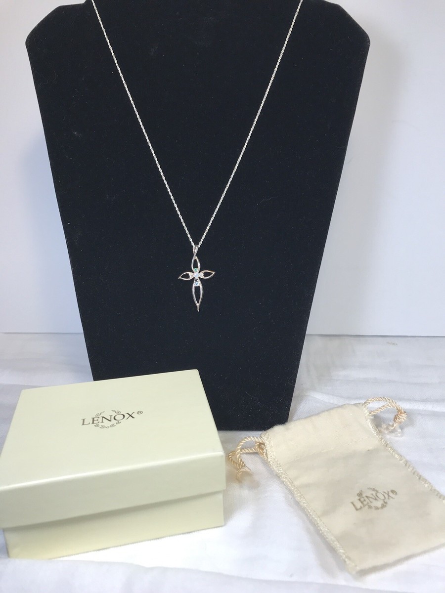 Lenox 925 Sterling Silver Cross Necklace w Gemstones with