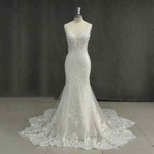Elegant Lace Mermaid Wedding Dresses Spaghetti Straps Soft Tulle Bridal Gowns