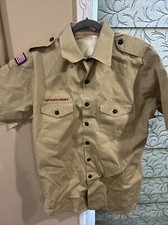 Boy Scout BSA UNIFORM SHIRT Mens Large Short Sleeve Tan E72