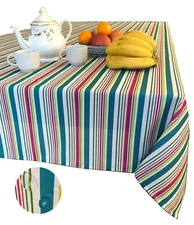 Tektrum 60"X60" Square Colorful Stripes Tablecloth-Waterproof/Stain Resistant