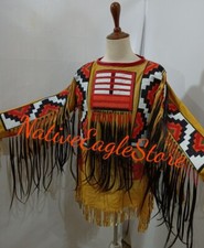 Traditional American Powwow War XL Shirt Buckskin Fringe Beaded SXZ78