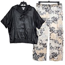 Linea Donatella Satin Pajamas Set Button-Front Size Medium