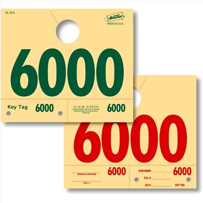 1000-Pack Mirror Hang Tags for Automotive Service - Numbers 6000-6999