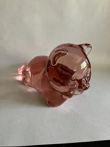 Fenton Pink Bear, Marked, Laying Down 2.5" tall, 4" long