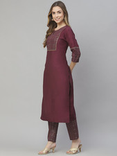 Women Purple Printed Regular Kurta with Trousers