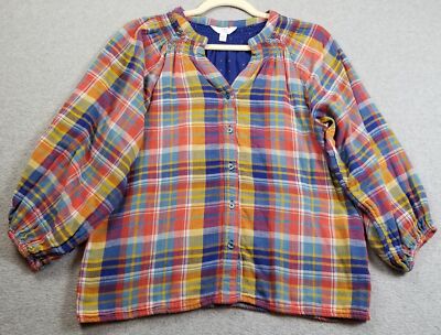 Time and Tru Button Up Women Small S Multicolor Plaid ¾ Sleeve Lined Lightweight