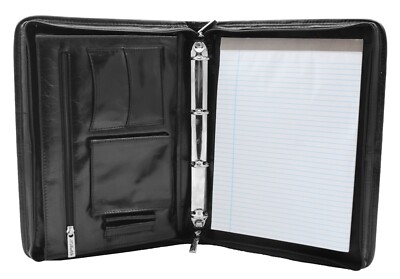 Echt Leder Folio Achsel Tasche schwarz Ringbuch A4 Block Portfolio Organizer NEU