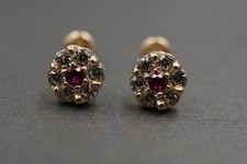 14K Solid Yellow Gold 5.8MM Small Flower CZ Safety Screw Back Stud Earrings.