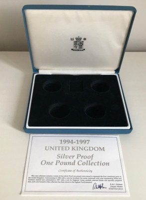 Royal Mint Silver Proof One 1 Pound Set Box & COA Only 1994-1997 NO COINS