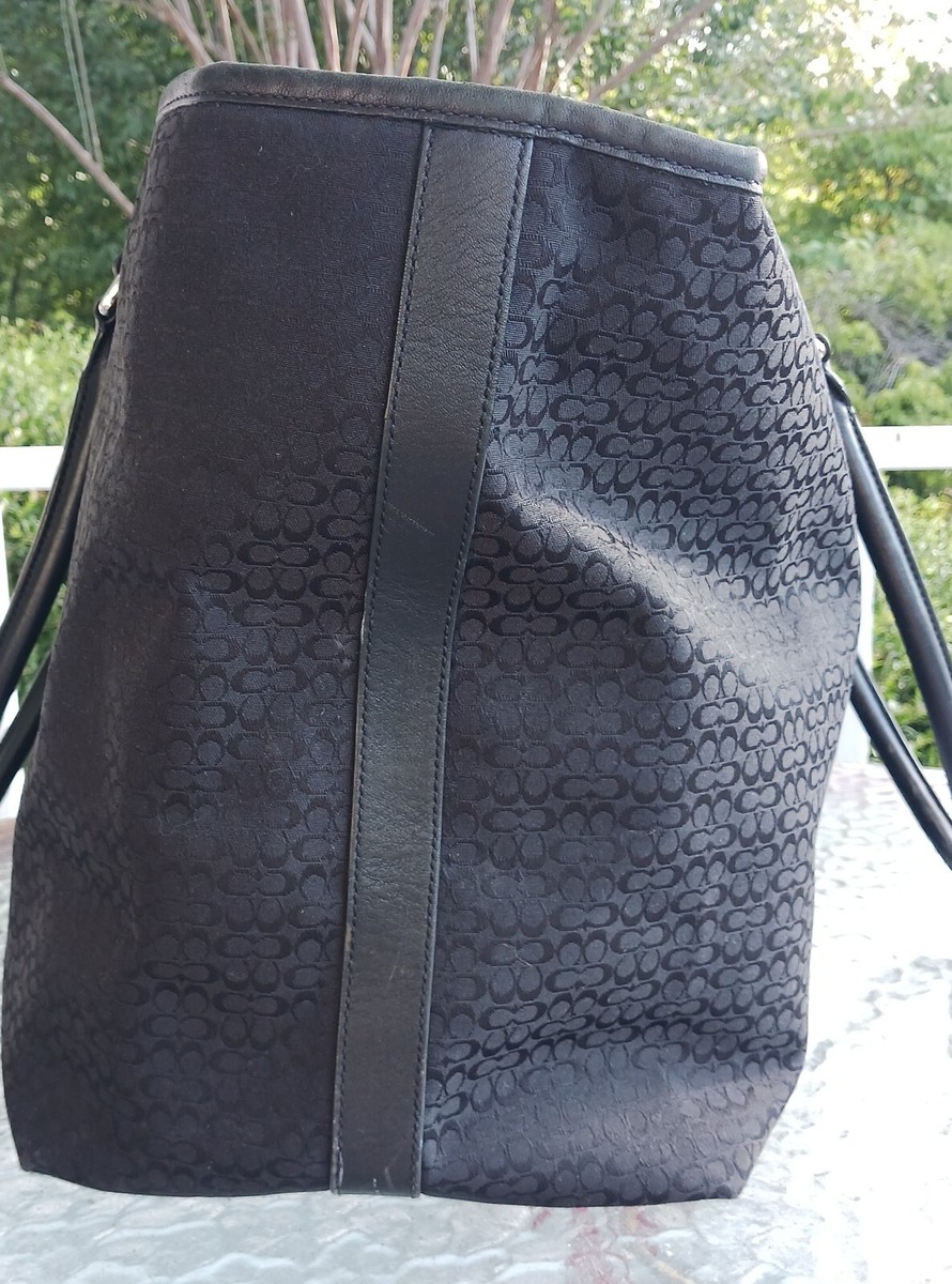 Coach 3602 Vintage Large Black Signature C Canvas Leather Trim