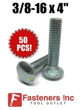 (QTY 50) 3/8-16 x 4" Carriage Bolt Zinc Plated A307 Full Thread