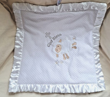 Mary Meyer White God Bless Sheep Baby Security Blanket Satin Trim Back Square