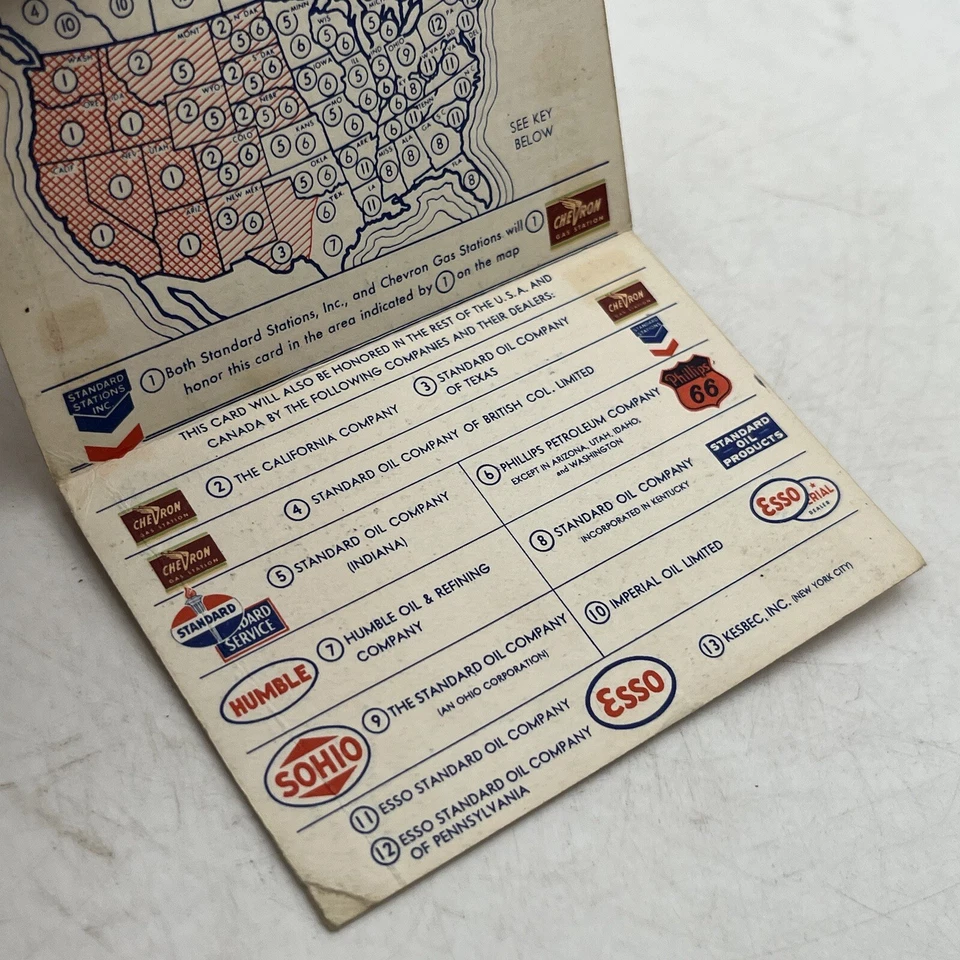 Tarjeta de crédito nacional Chevron 1948 de colección War Time Standard Stations Oil Co Of CA Foto 3 de 4