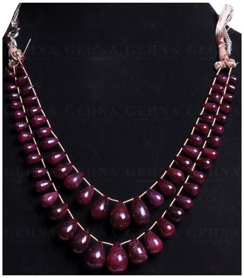 2 Layers Of Ruby Gemstone Drop Shape Smooth Beads String