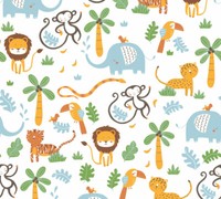Kinder Tapete Vlies Tiere Dschungel Weiß Bunt As Creation 38115-2 (4,21€/1Qm)