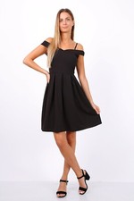 Black Pleated Skater Dress Off The Shoulder Size 8 10 BNWT Going Out Party