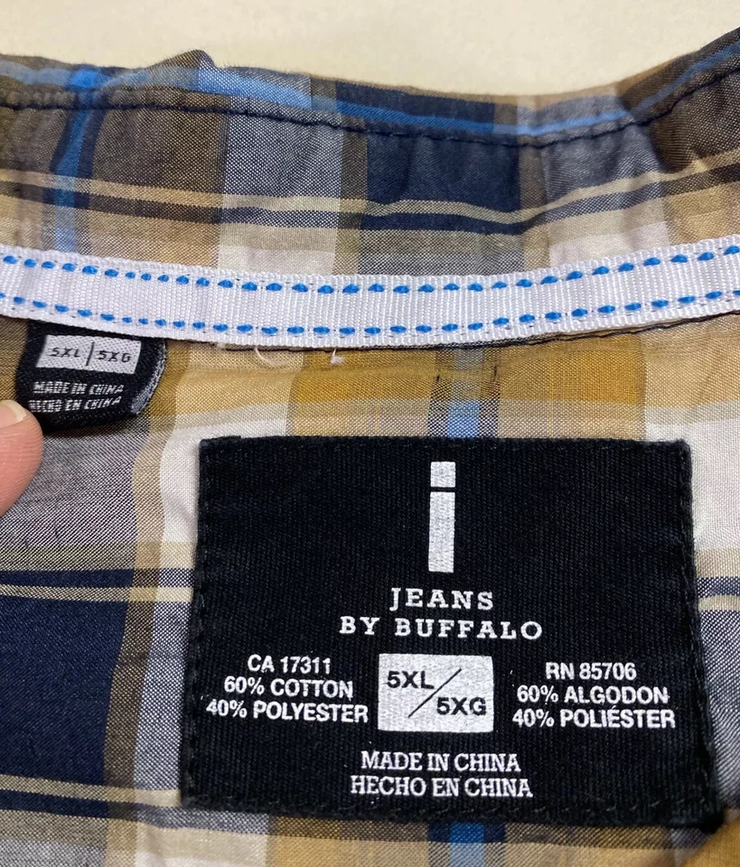 Camisa con botones I Jeans by Buffalo para hombre amarilla/azul a cuadros manga larga talla 5XL Foto 3 de 4