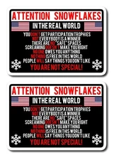 x2 Attention Snowflake Sticker Decal Political Funny No Cry Baby's 5" #89F4