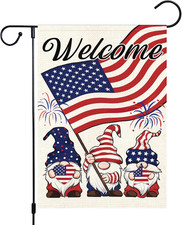 Patriotic Memorial Day Garden Flag Welcome 4Th of July Gnome Garden Flags 12X18