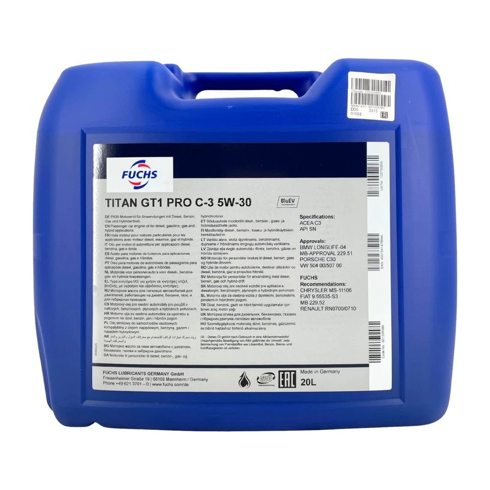 FUCHS Titan GT1 Pro C-3 SAE 5W-30 Huile VW 504 00 BMW LONGLIFE-04, 20 Litre - Photo 1/1