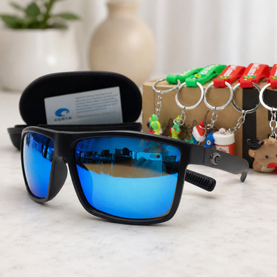 Costa Del Mar Sunglasses Black Frame Blue Mirror Polarized Lens Sport Men - 01