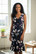 Vince Camuto Floral V-Neck Sleeveless Midi Dress
