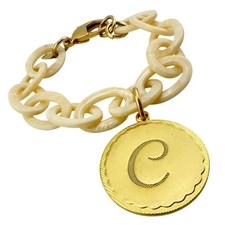Wimberly Charm C Initial Gold Tone Faux Shell Links Chunky 7.25"-7.75" Bracelet