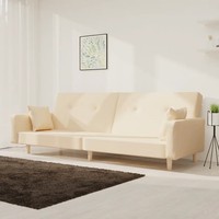 Schlafsofa 2-Sitzer Mit 2 Kissen Stoff Creme – Kompaktes GäStebett
